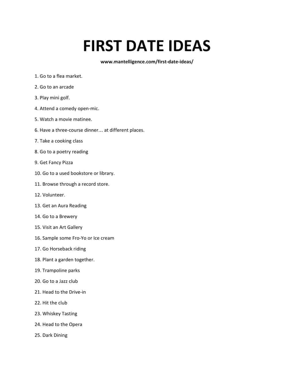 Downloadable list of first date ideas