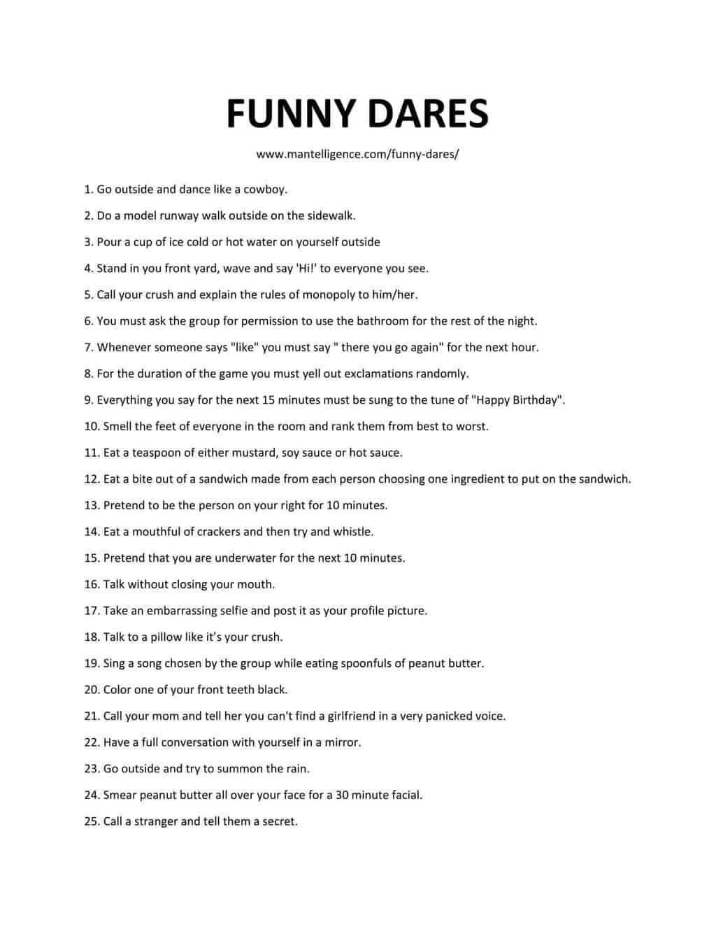 Downloadable list of funny dares