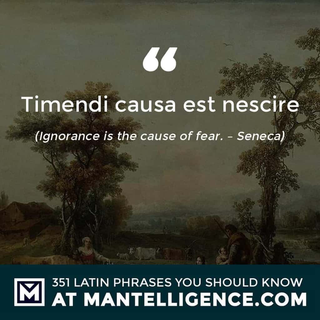latin quotes - Timendi causa est nescire - Ignorance is the cause of fear. - Seneca