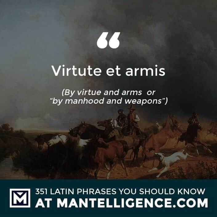 Virtute et armis - By virtue and arms  or by manhood and weapons