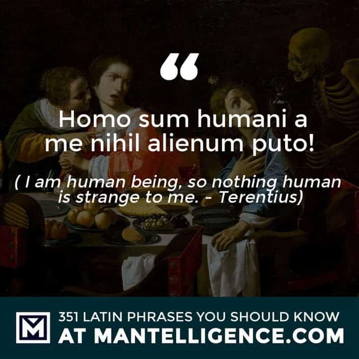 latin quotes - Homo sum humani a me nihil alienum puto - I am a human being, so nothing human is strange to me. - Terentius
