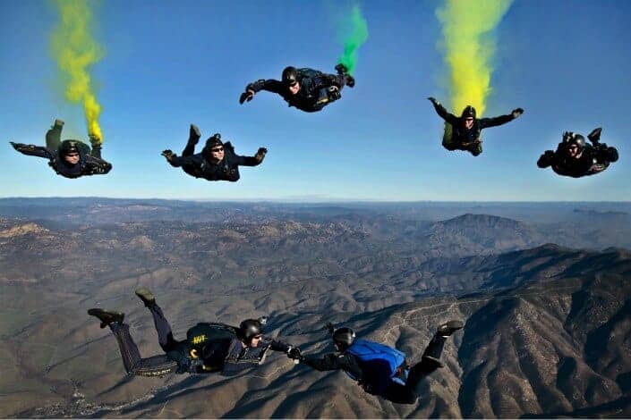 group of friends doing skydiving