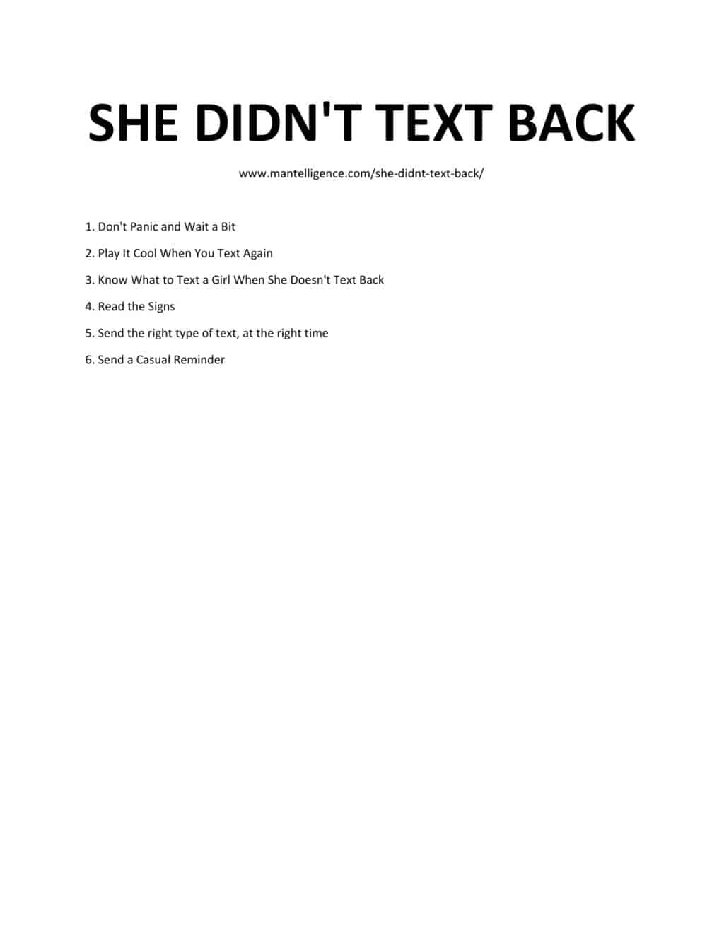 Downloadable list of steps of when She Didn't Text Back