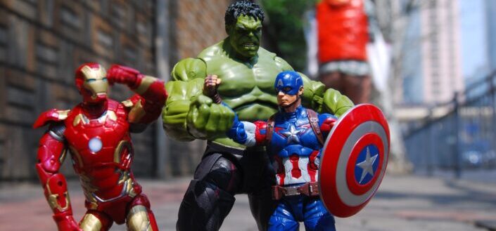 Figurines of Hulk, Captain America, and Ironman