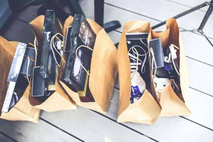 Shopping bags with newly-bought items.